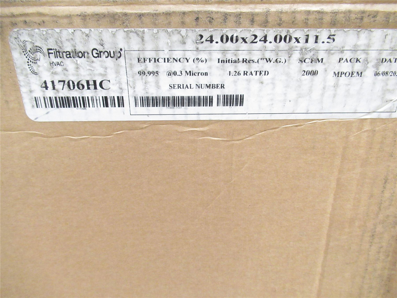 Filtration Group 41706HC; HEPA Filter 24" x 24" x 11-1/2"