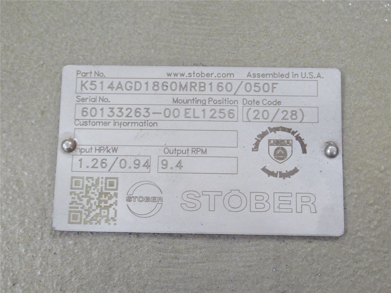 Stober K514AGD1860MRB160/050F; Gear Reducer; 186:1 Ratio