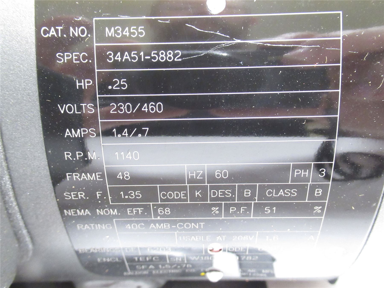Baldor M3455; AC Motor; 1/4HP; 230/460V; 1140RPM; 3PH; 60HZ