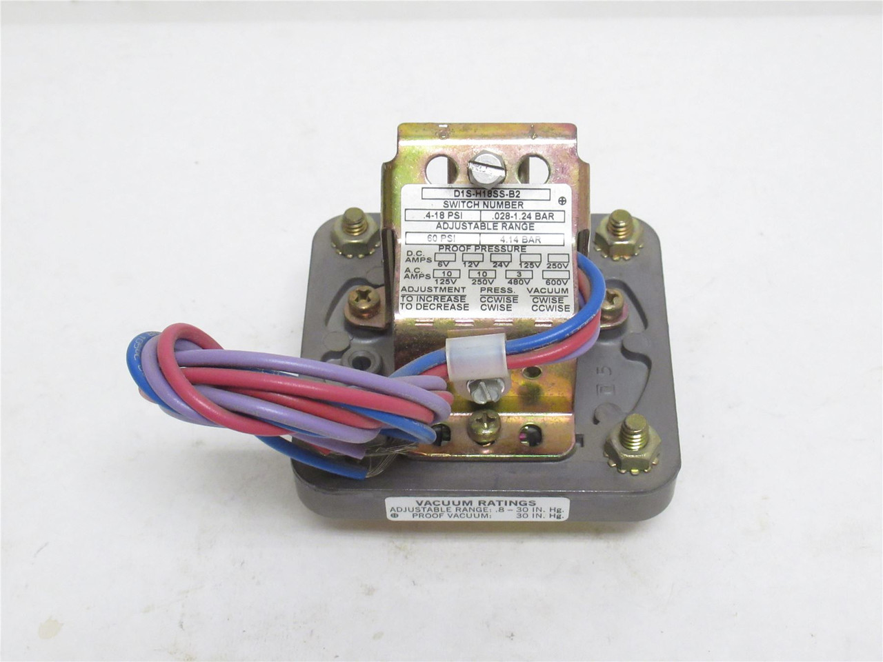 Barksdale D1S-H18SS-B2; Pressure Switch; 60PSI; 1/4NPT; 600VAC