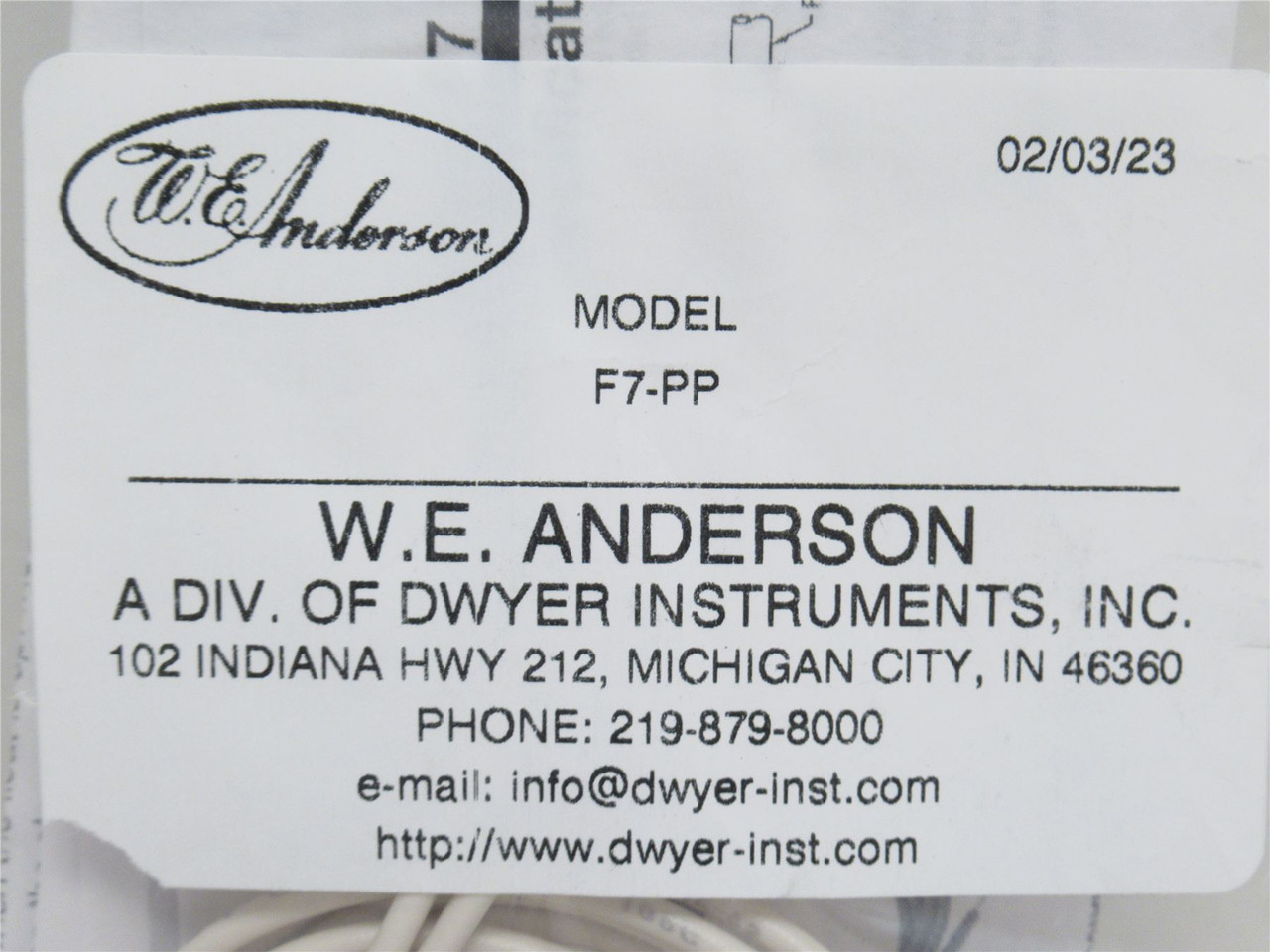 WE Anderson F7-PP; Vertical Level Switch; 220VAC; 100PSI