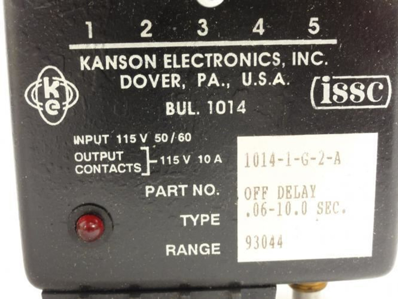 Kanson 1014-1-G-2-A; Solid State Timer Relay .06~10s; 115 VAC In