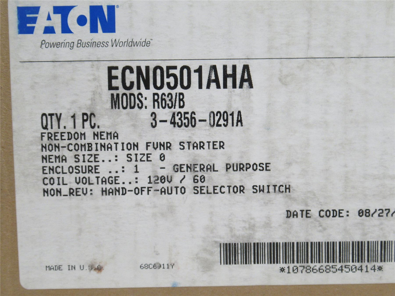 Eaton ECN0501AHA; Enclosed Starter; 1-5A; 600VAC