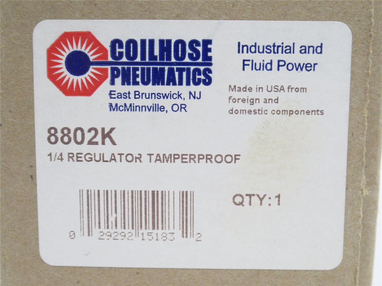 Coilhose 8802K; Tamperproof Regulator; 1/4NPT; 0-125PSI