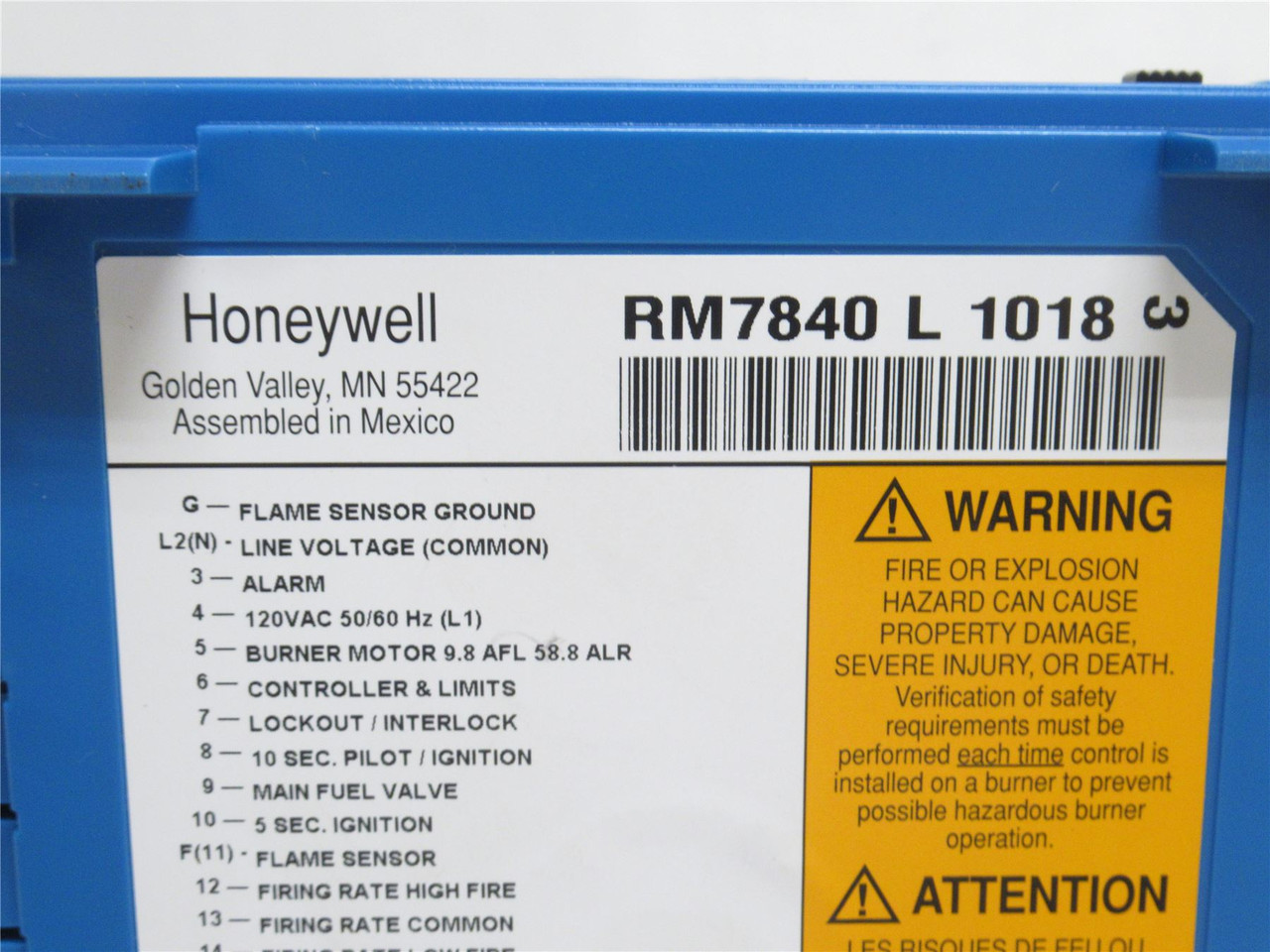 Honeywell RM7840L1018; Flame Safeguard Controller; RA; RM & R
