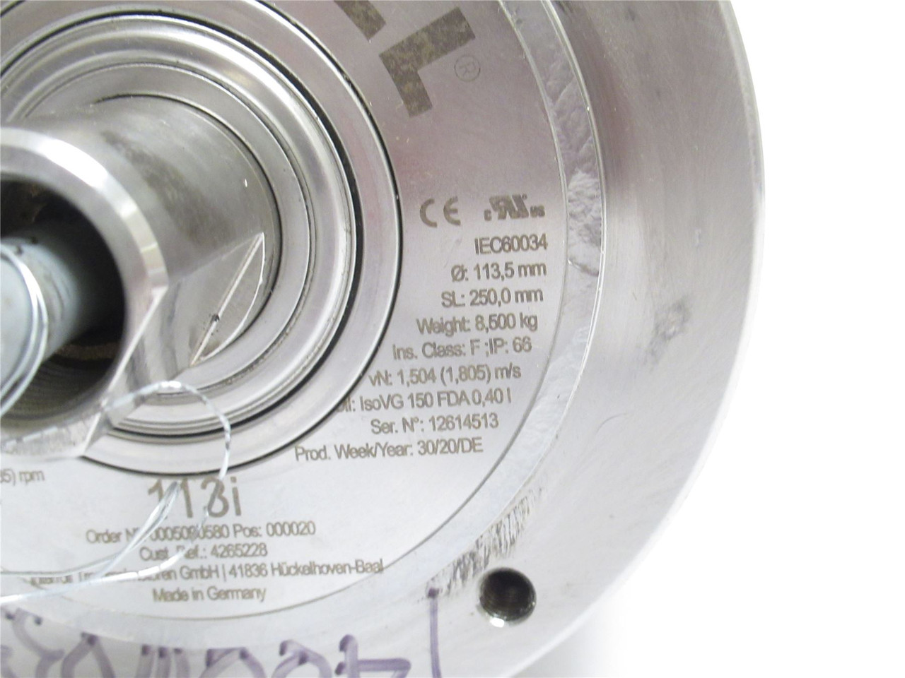 Interroll 113RX10X260XLSX23; Drum Motor 230VAC; 250mmW x 113.5mmOD