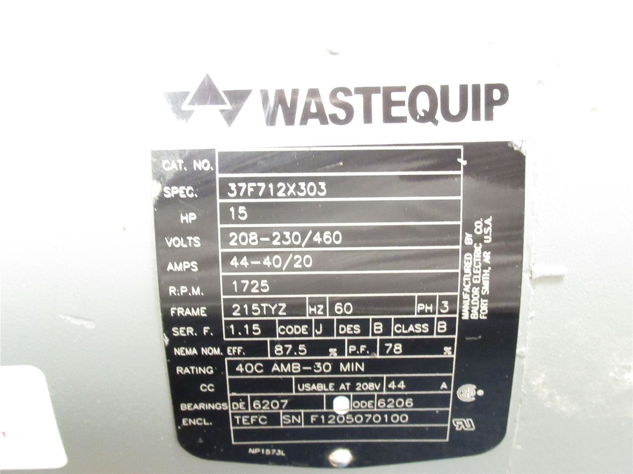 Baldor 37F712X303; AC Motor 15Hp 208-230/460V; 1725RPM; 3Ph
