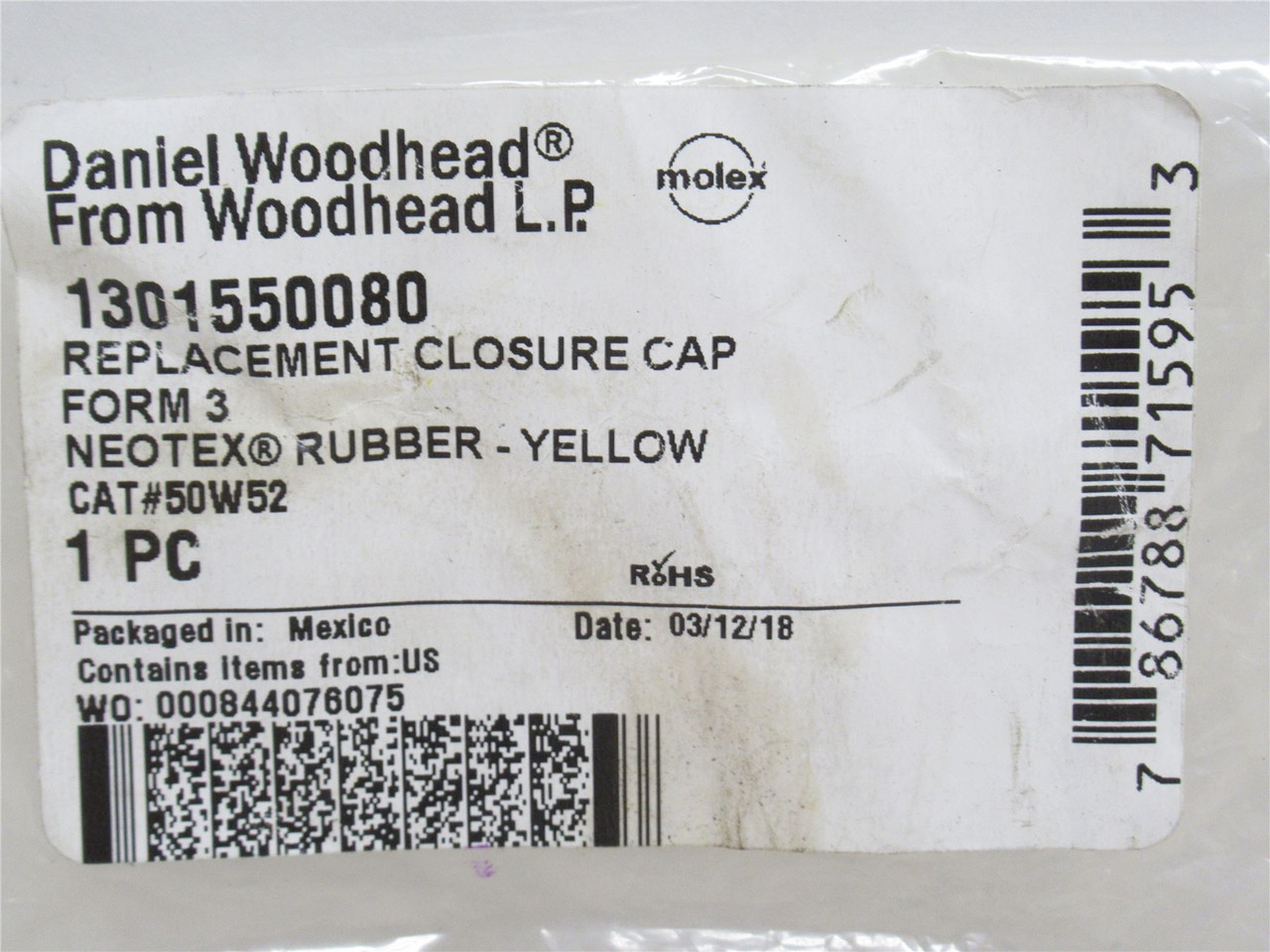 Woodhead 1301550080; Replacement Connector Closure; Size: B