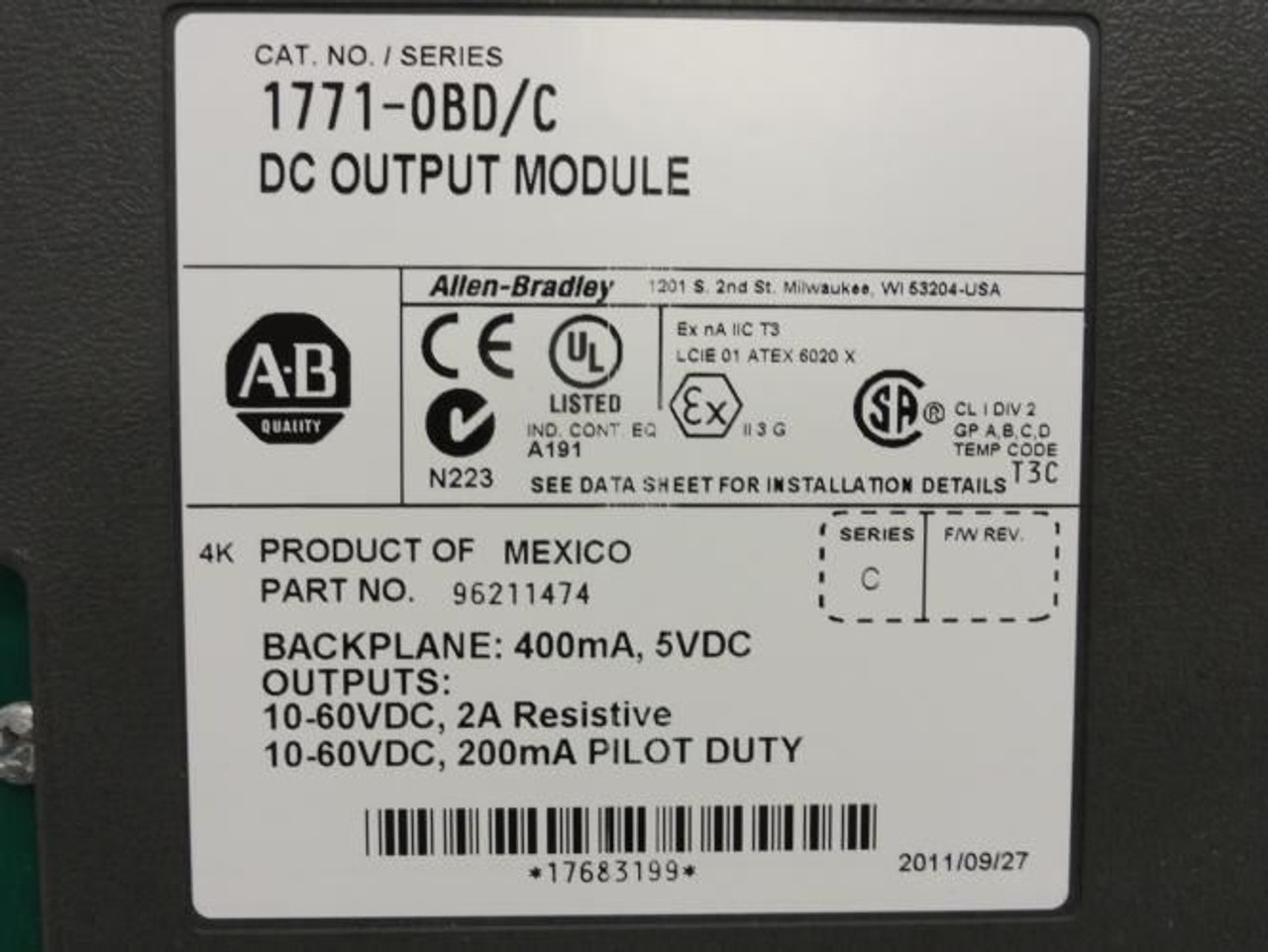 Allen-Bradley 1771-0BD; DC Output Module 10-60VDC