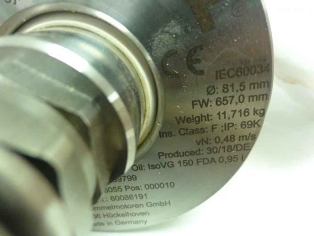Interroll DM 0080; Drum Motor 230V Belt 657mmW Damaged Chord