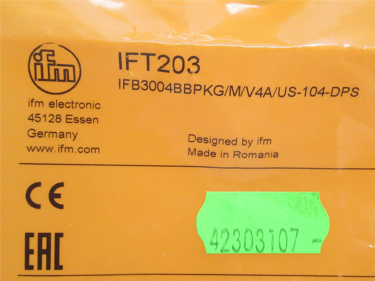 IFM IFB3004BBPKG/M/V4A/US-104-DPS; Prox Sensor; IFT203; 30VDC
