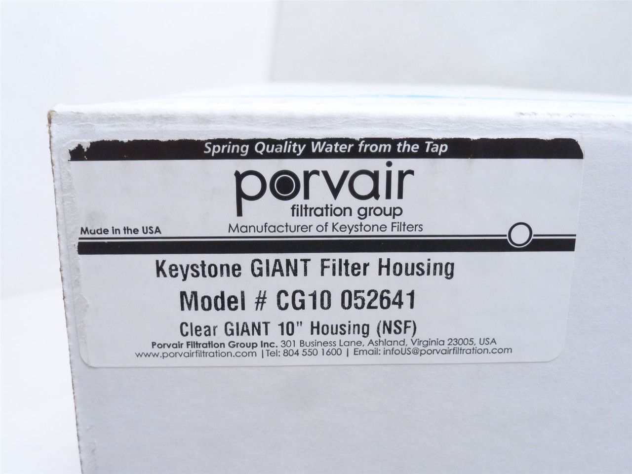 Porvair CG10-052641; Keystone Filter Housing; 1-1/2 x 1NPT