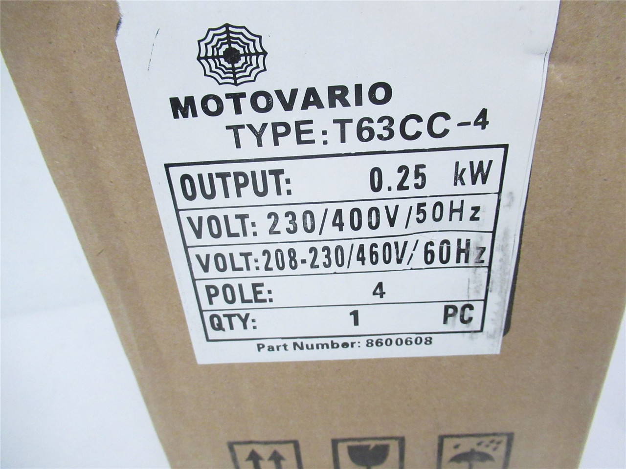 Motovario T63CC-4; AC Motor .25 Kw 208-230/460VAC 1600 RPM