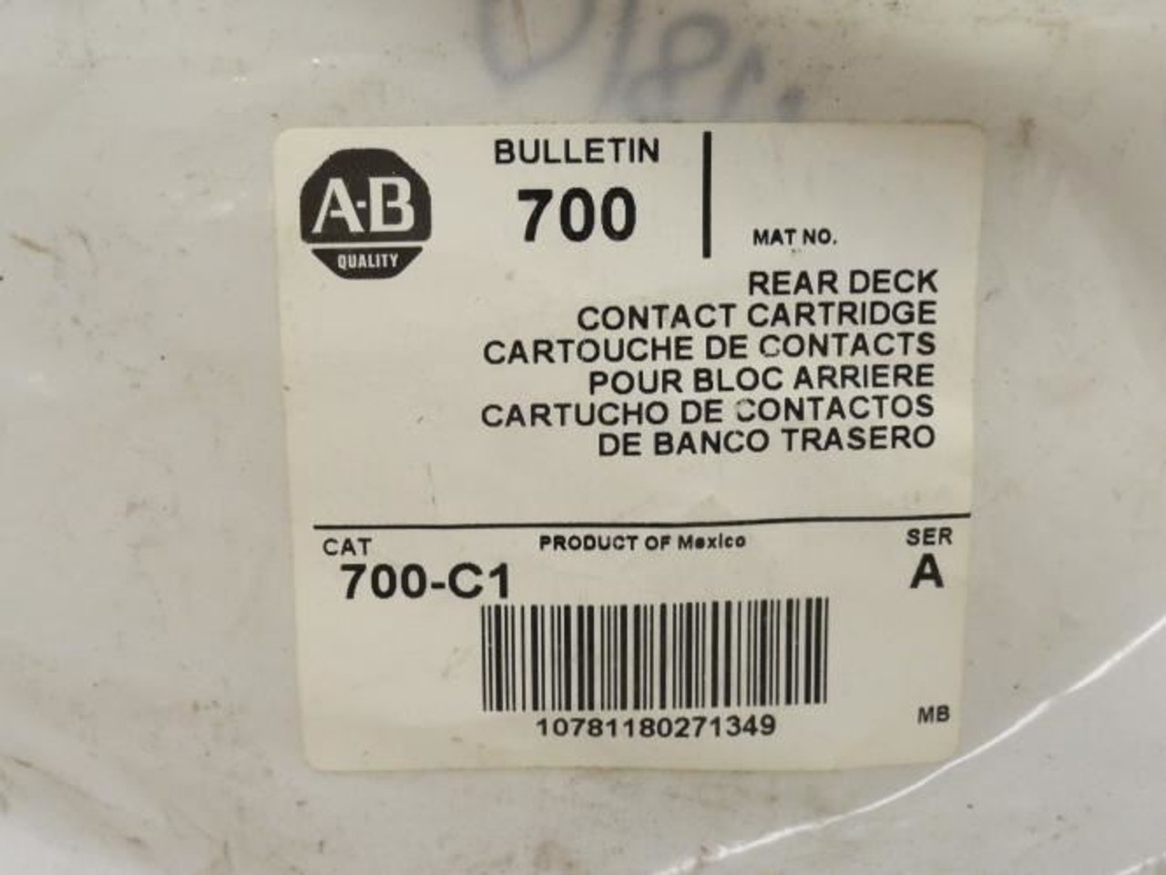 Allen-Bradley 700-C1; Rear Deck Contact Cartridge; 1NO/1NC
