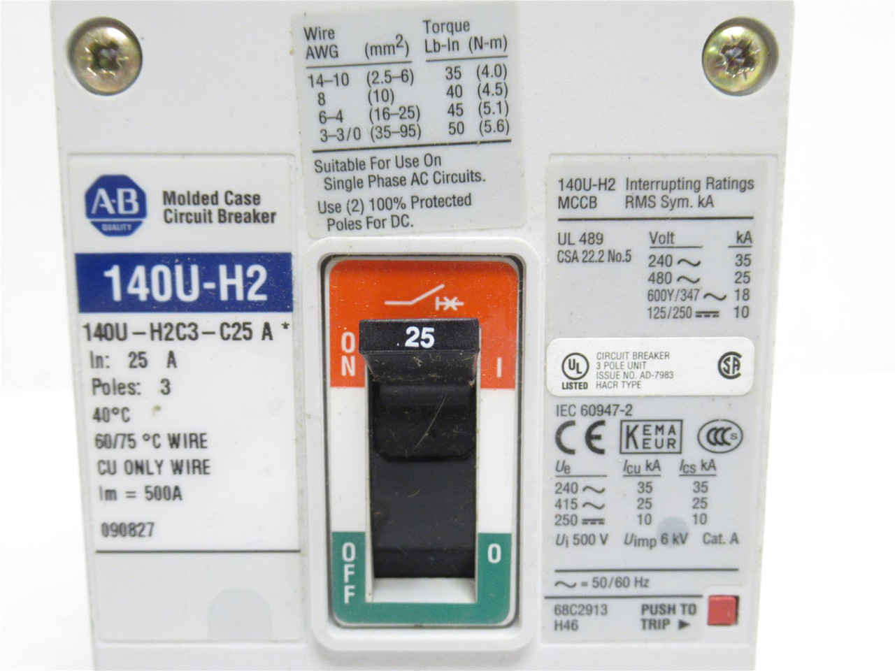 Allen-Bradley 140U-H2C3-C25; Circuit Breaker; 25A; 3P; 600VAC
