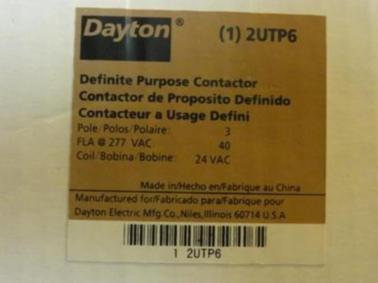 Dayton 2UTP6; Contactor 40A 3P 480VAC Coil: 24VAC