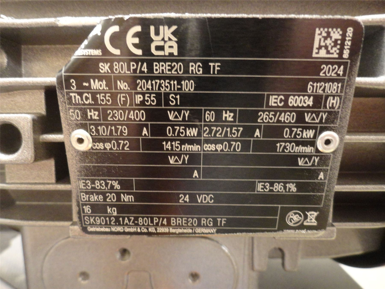 Nord Drive SK 9012.1AZ-80LP/4 BRE20; GearMotor 1HP 48.95:1R