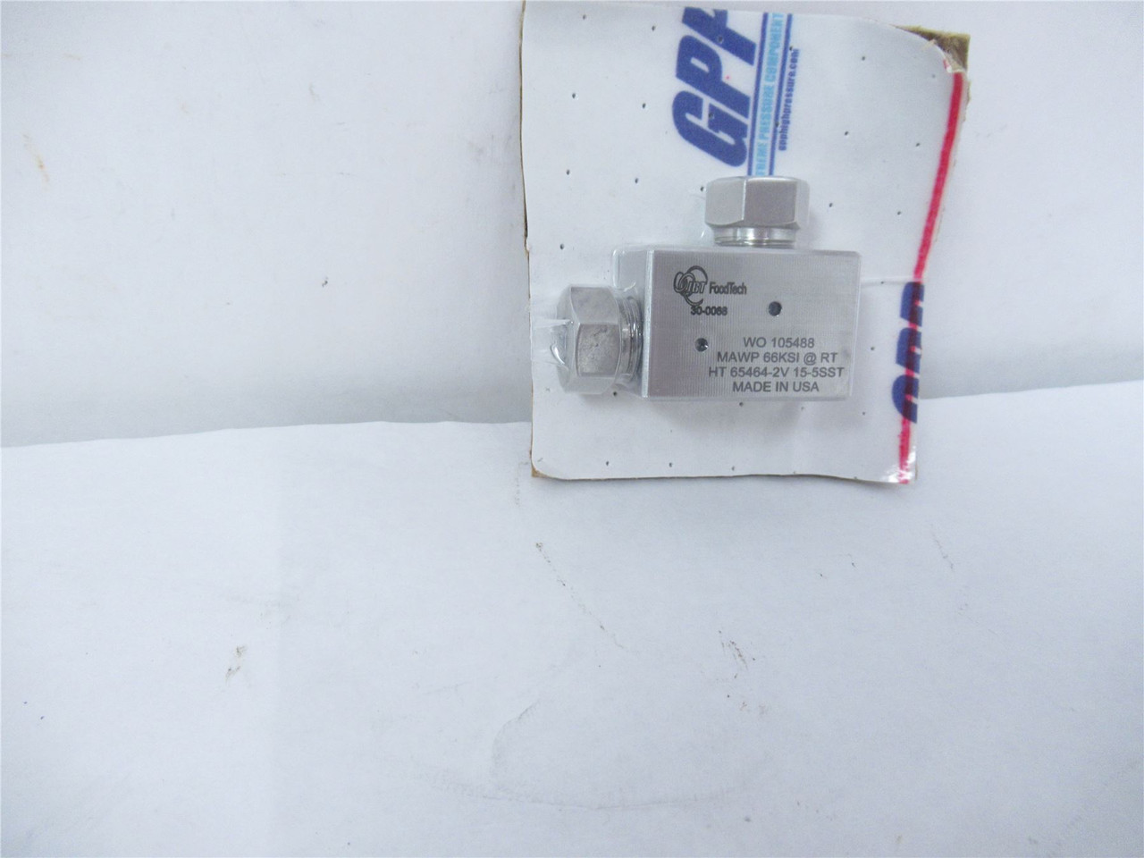 JBT FoodTech WO 105488; High Pressure Valve MAWP 66KSI
