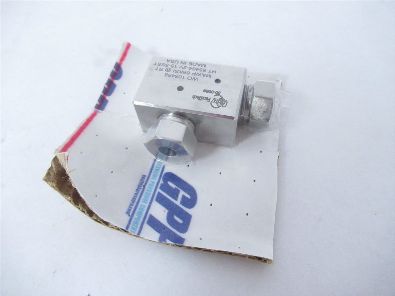 JBT FoodTech WO 105488; High Pressure Valve MAWP 66KSI