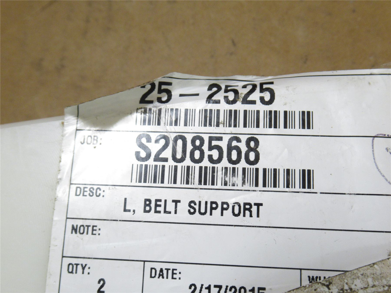JBT 25-2525; Left Side Belt Support; 20-3/4" Long JBT 25-2525; Left Side Belt Support; 20-3/4" Long