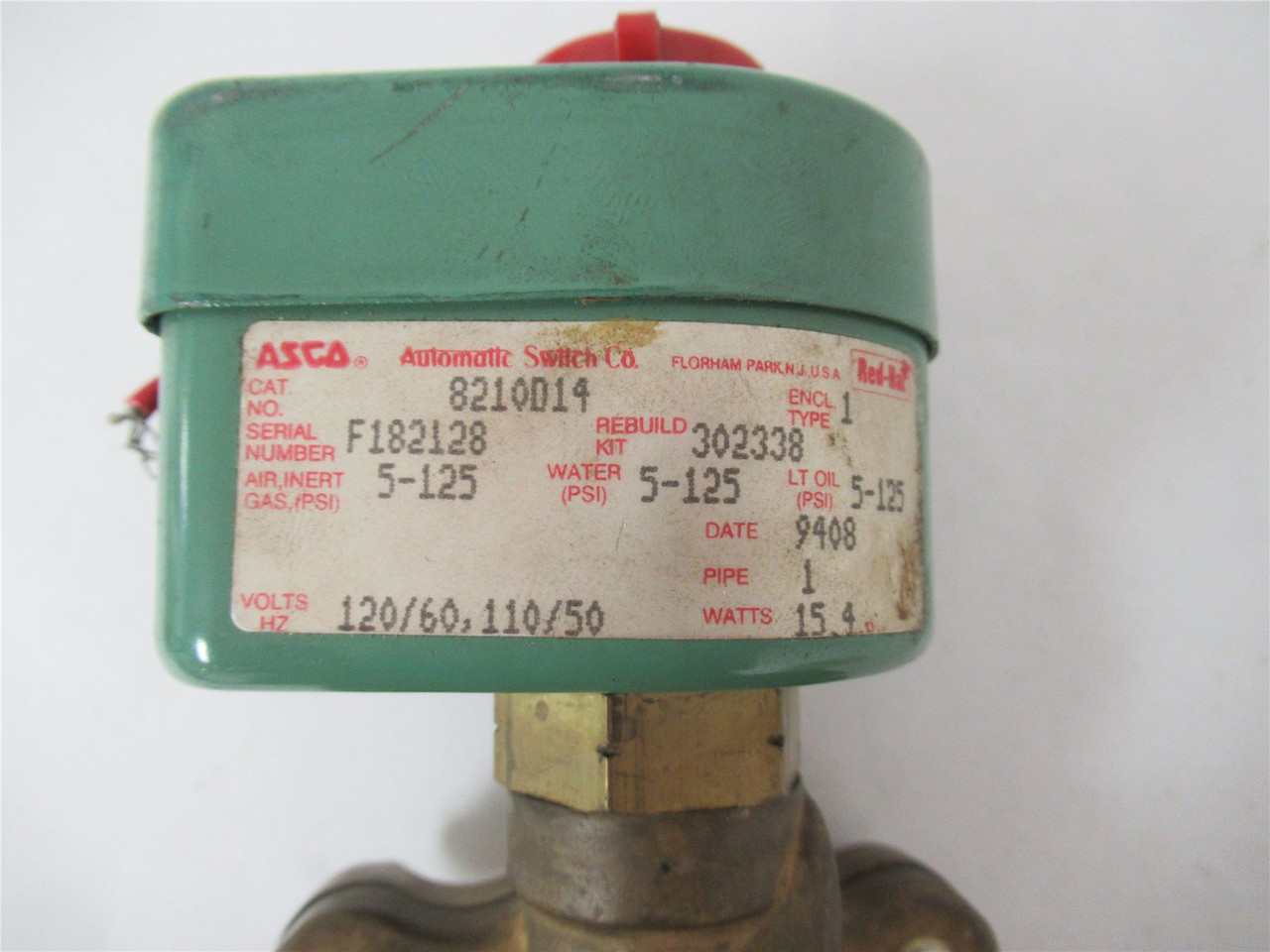 Asco 8210D14; Solenoid Valve 1" No 5/125# Water Air Oil Brass