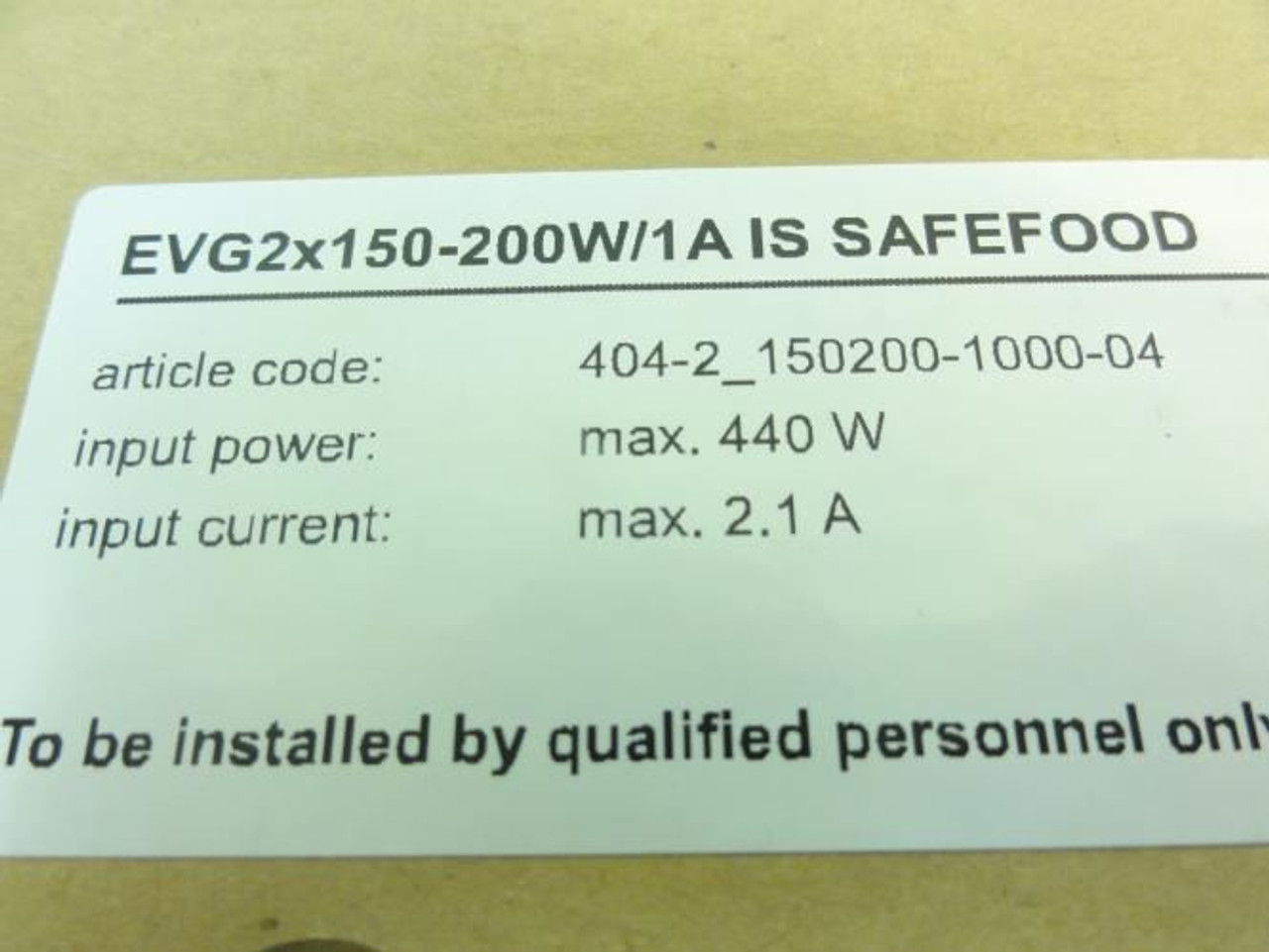 Safe Foods 20B60; Ballast; In: 240VAC; 440W; 2.1A Safe Foods 20B60; Ballast; In: 240VAC; 440W; 2.1A