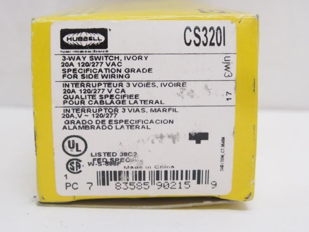 Hubbell CS320I; Wall Toggle Switch; 20A; 120-277VAC