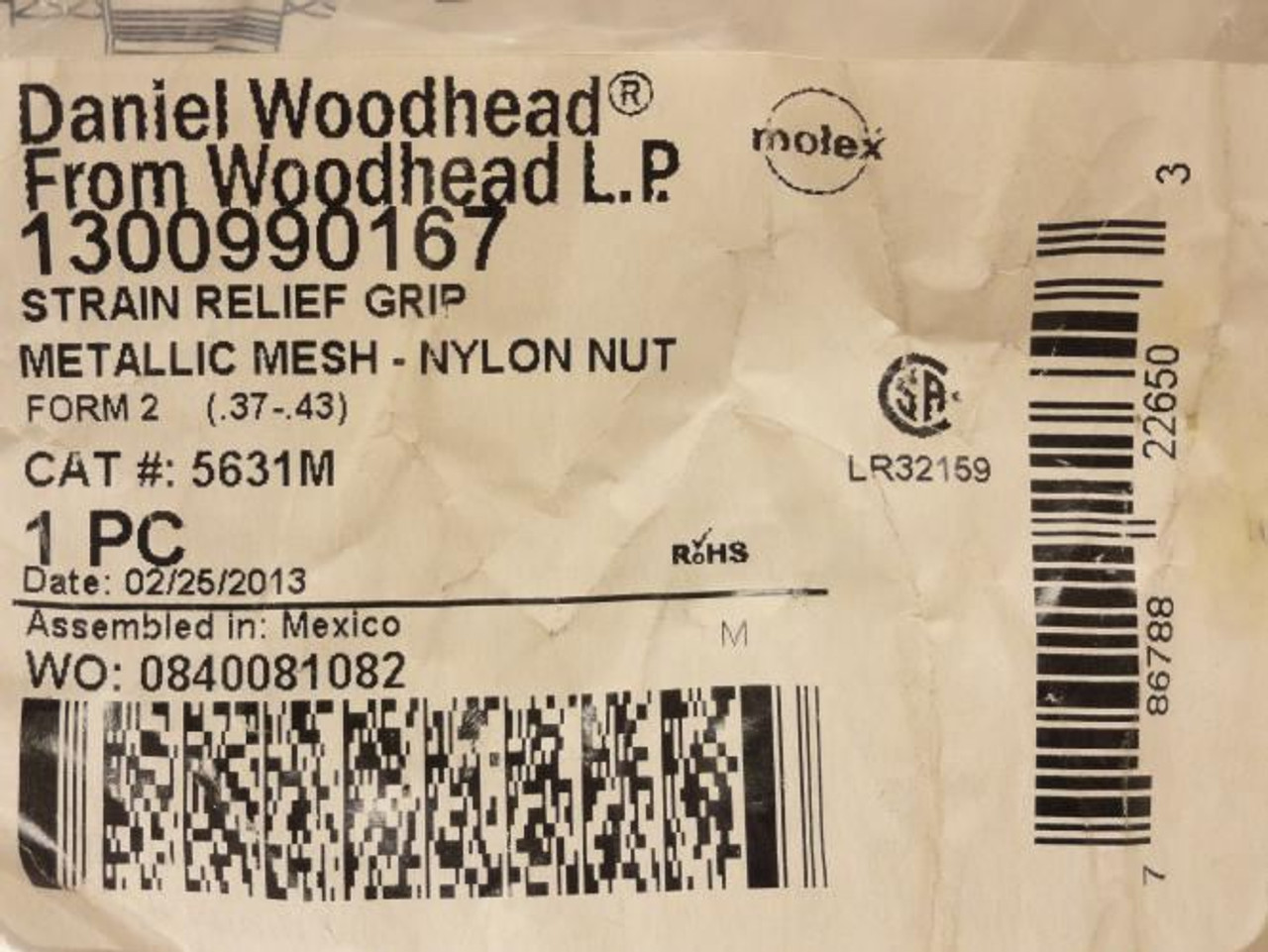 Woodhead 5631M; Cable Strain Watertite Cord Grip; 3/4" NPT