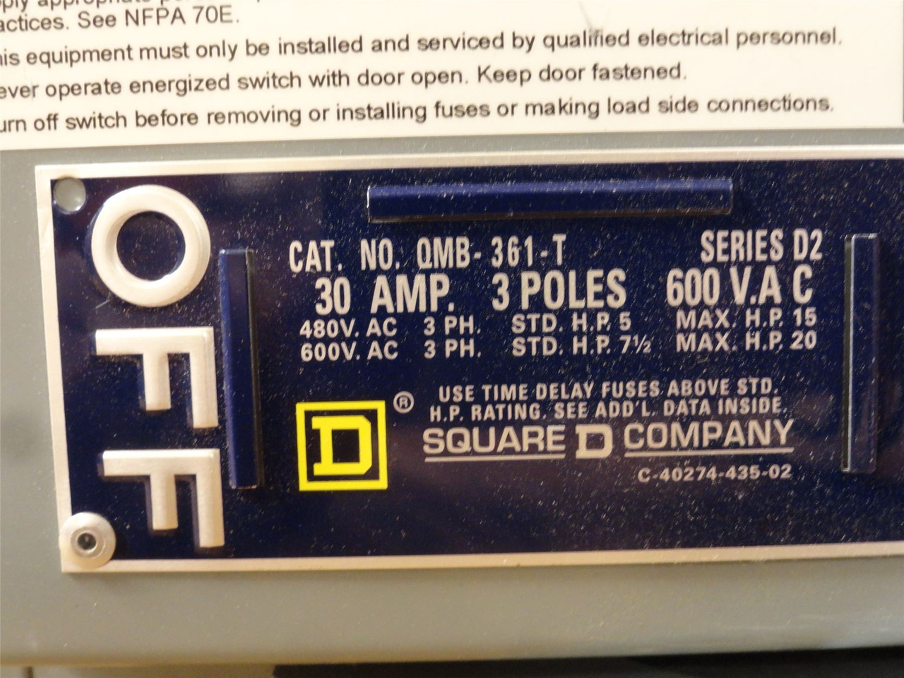 Square D QMB361T; Fusible Disconnect Switch; 30A; 3P; 600VAC