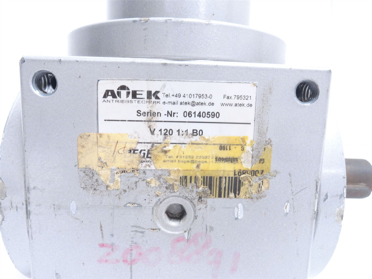 Bege V 120 1:1 BO; Gearbox RA; 1:1 Ratio; Shaft: 25mmOD x 45mm Long