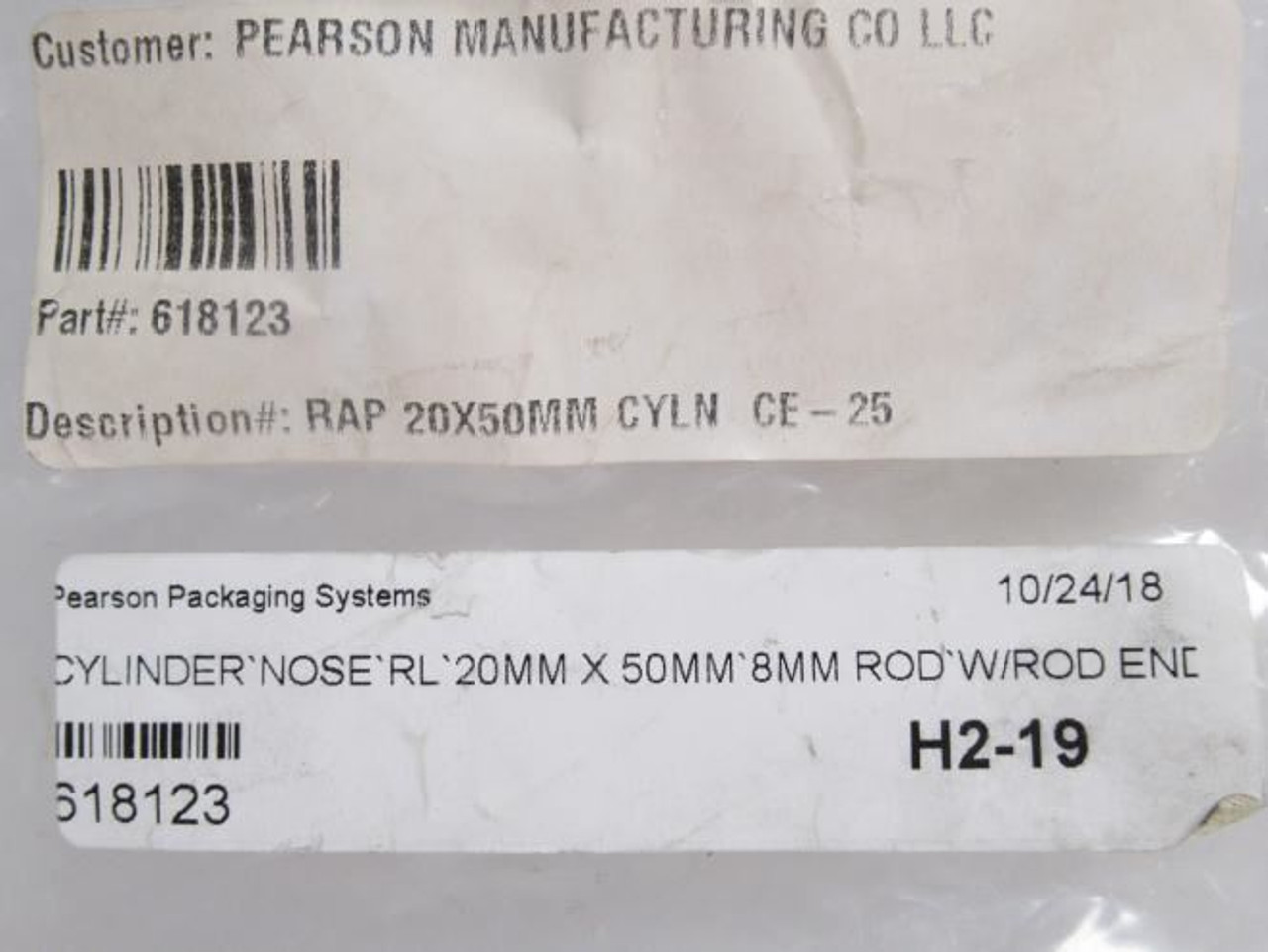 Pearson 618123; Nose Cylnder W/Rod End 25ID x 50mm Stk Pearson 618123; Nose Cylnder W/Rod End 25ID x 50mm Stk