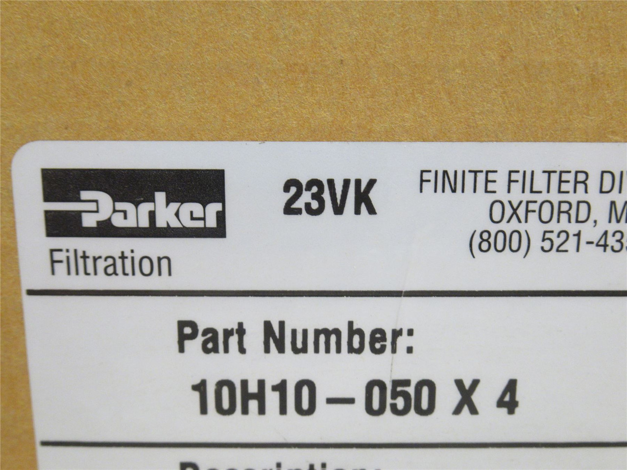 Parker 10H10-050; Box-4 Filter Element; 01 Micron; 52 SCFM Parker 10H10-050; Box-4 Filter Element; 01 Micron; 52 SCFM