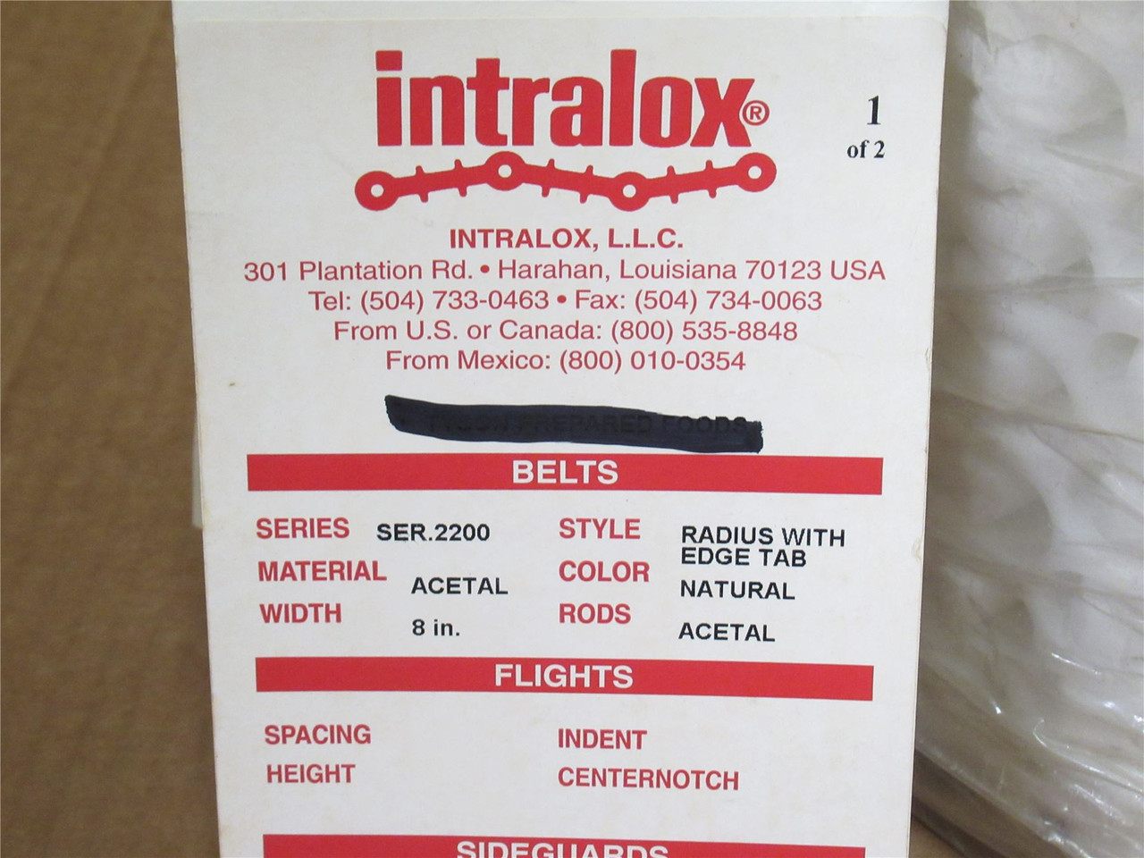 Intralox SER2200-8-20; Side Flexing Belt; 8" Wide x 20' Long Intralox SER2200-8-20; Side Flexing Belt; 8" Wide x 20' Long
