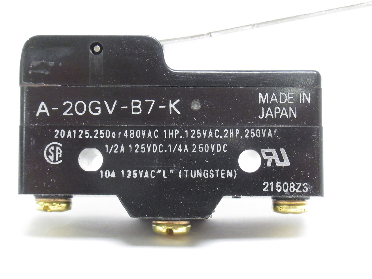 Omron A-20GV-B7-K; Lot-2 Snap Action Switch; 20A@480VAC; SPDT