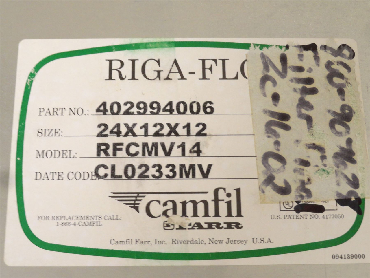Camfil RFCMV14; Pleated Air Filter 402994006; 24" x 12" x 12" Camfil RFCMV14; Pleated Air Filter 402994006; 24" x 12" x 12"