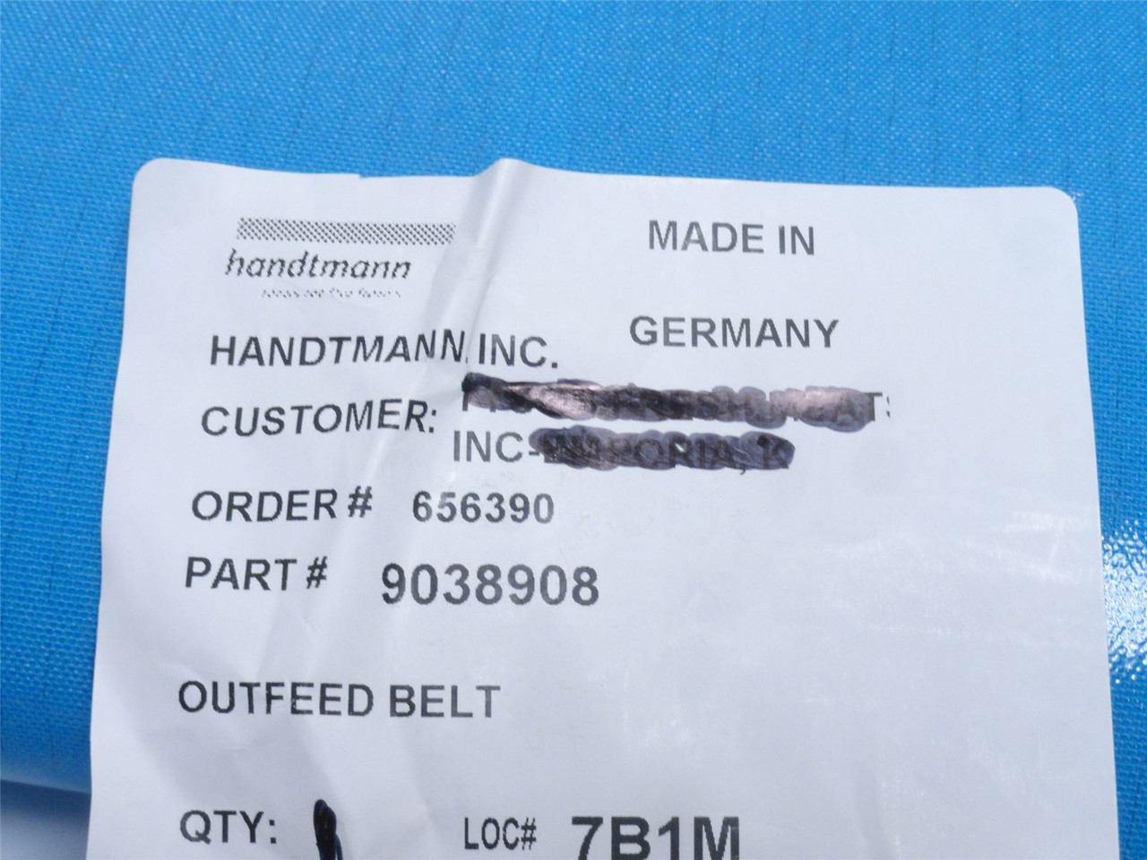 Handtmann 9038908; Outfeed Belt; 250mm Wide x 1672mm Long Handtmann 9038908; Outfeed Belt; 250mm Wide x 1672mm Long