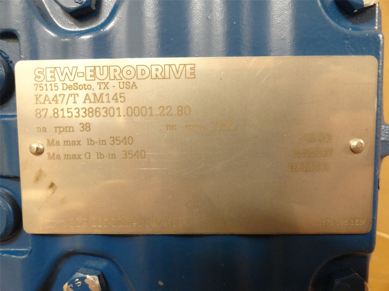SEW KA47/TAM145; Gearbox; 46:1 Ratio