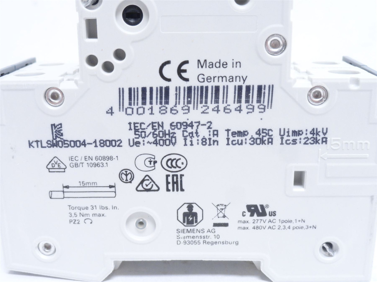 Siemens 5SY6206-7; Circuit Breaker; 6 Amp; 2 Pole; 400VAC