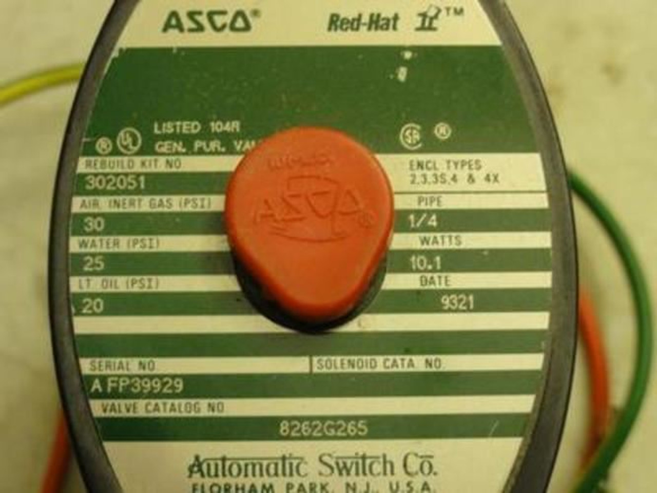 Asco 8262G265; Solenoid Valve; 2-Way; 1/4" NPT