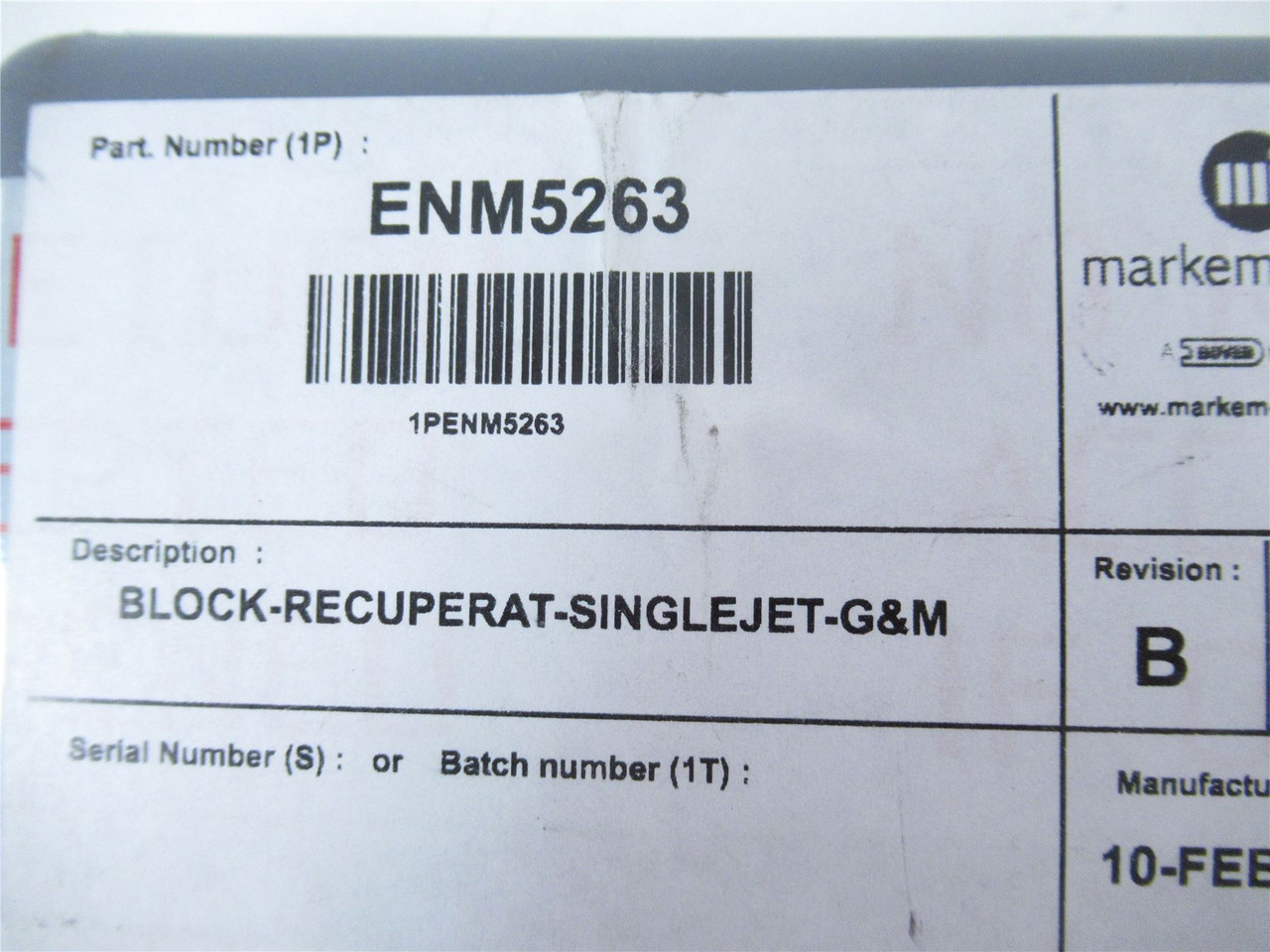 Markem ENM5263; Gutter Block 9040 Series SingleJet Markem ENM5263; Gutter Block 9040 Series SingleJet