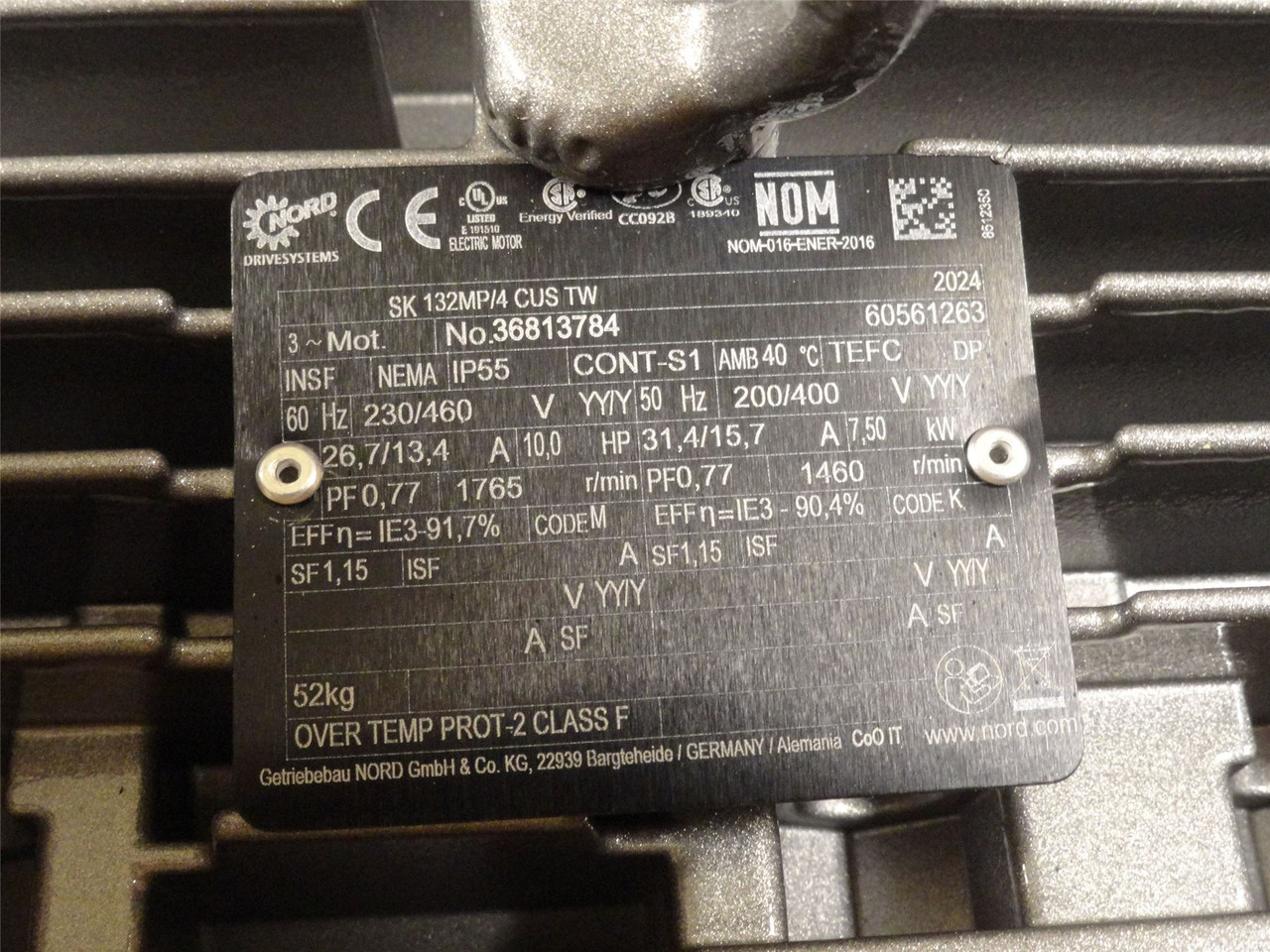 Nord SK 9042.1AFBH-132MP/4; GearMotor 10HP 47.67:1Ratio