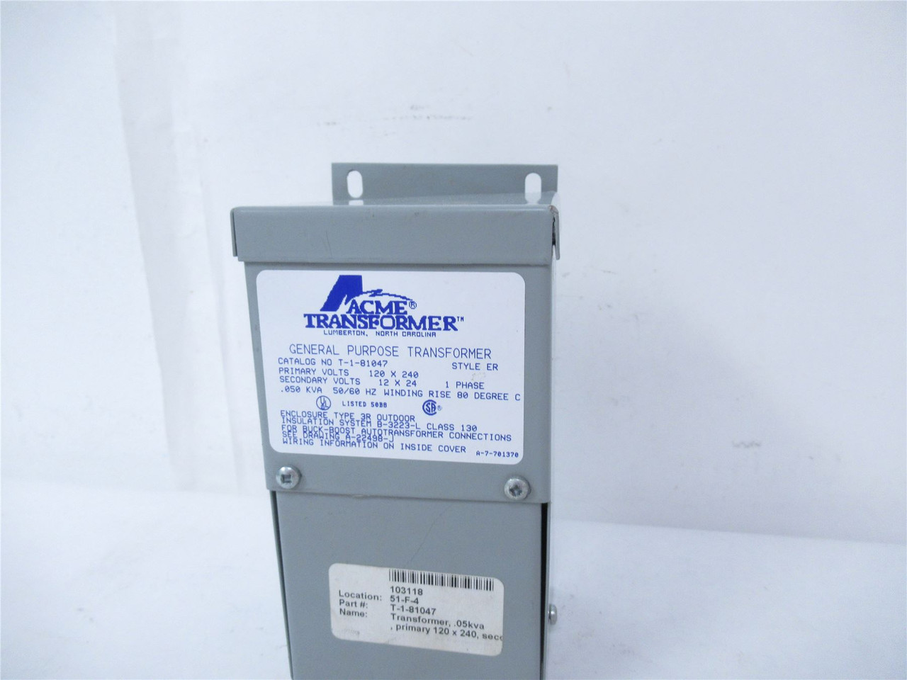 Acme Transformer T181047; Transformer 120x240V 50/60Hz 1-Ph