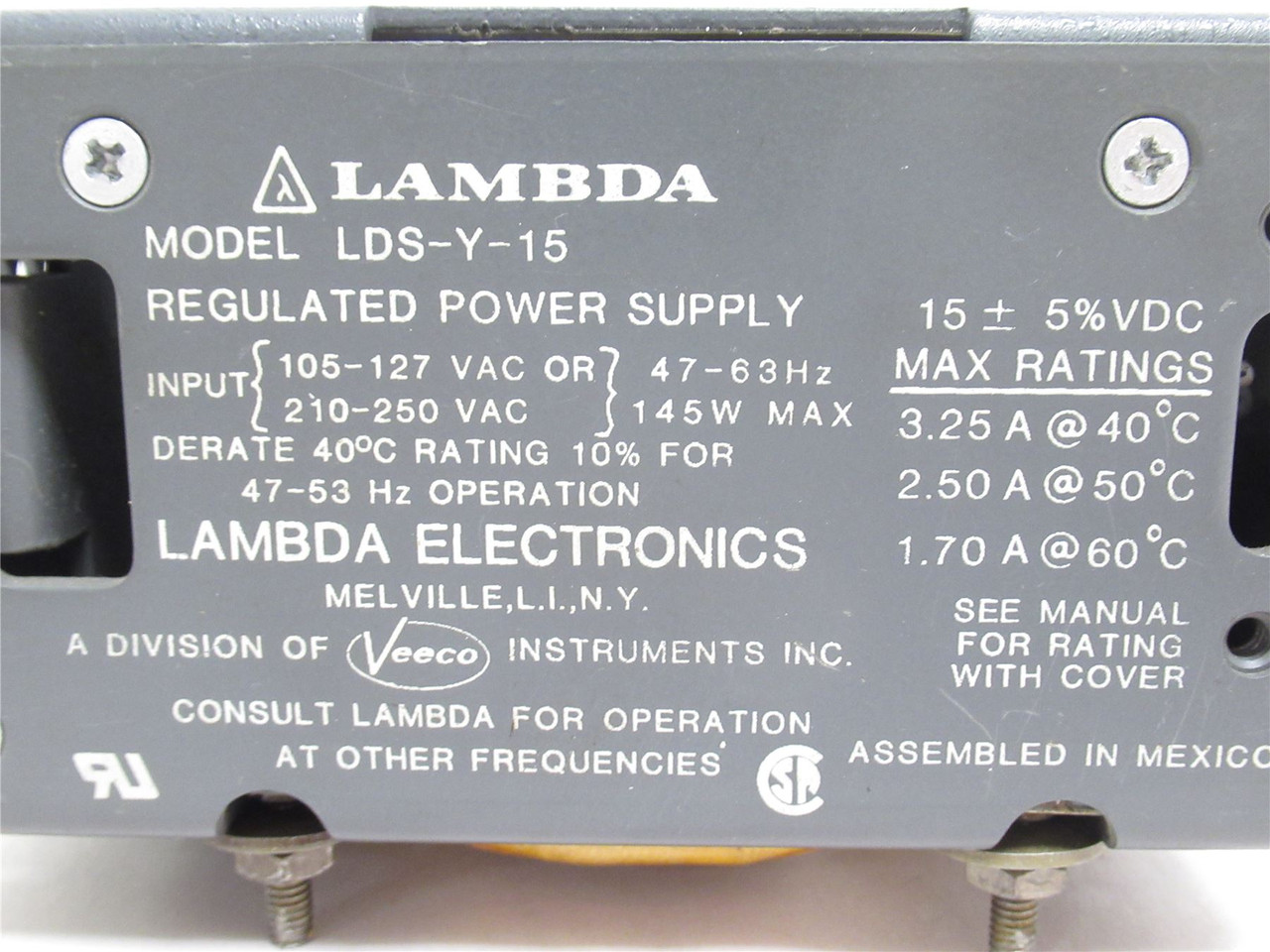 Lambda LDS-Y-15; Regulated Power Supply 105-127 VAC In