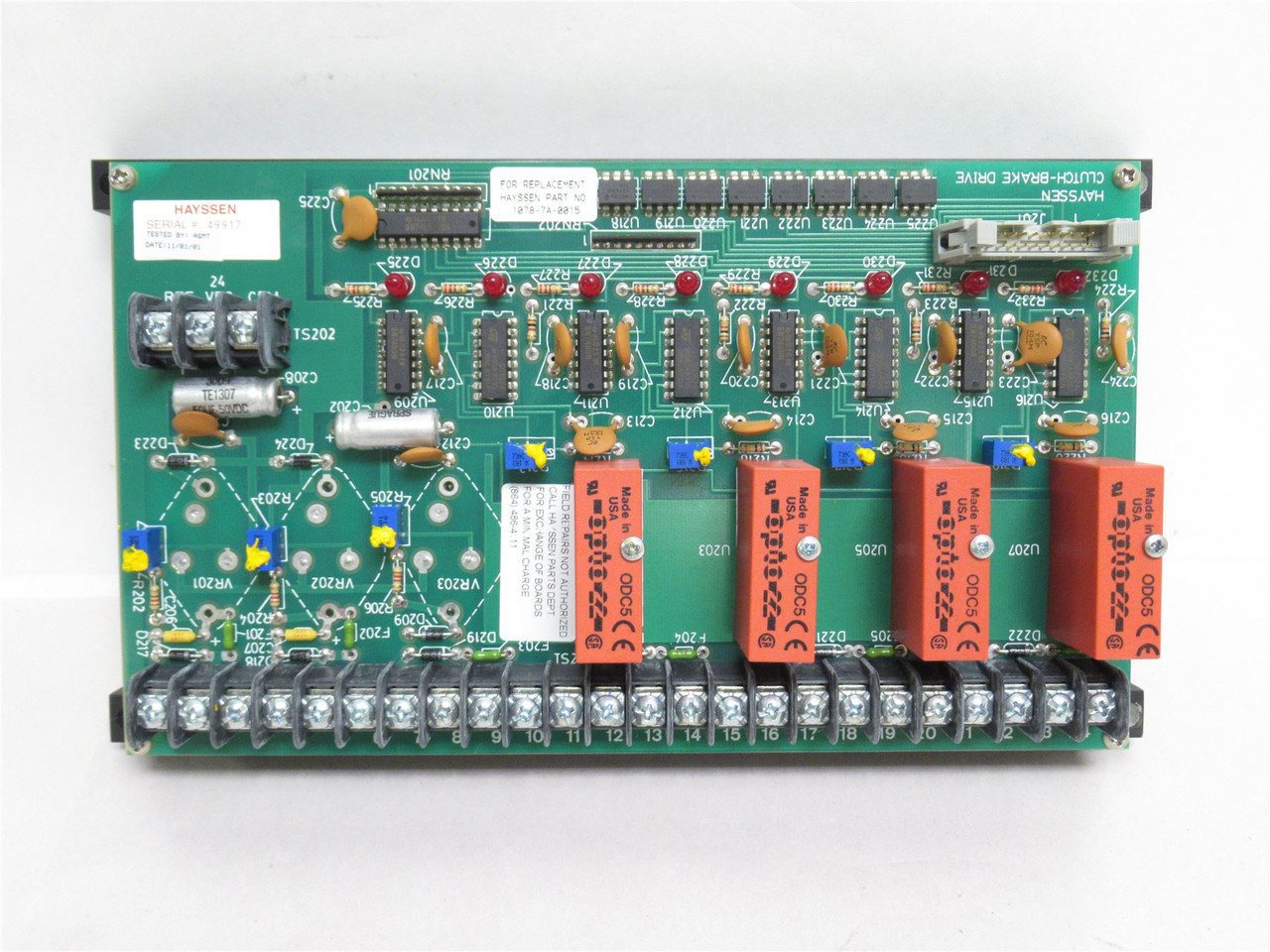 Hayssen 10787A0015; Clutch-Brake Drive Circuit Board Assembly Hayssen 10787A0015; Clutch-Brake Drive Circuit Board Assembly