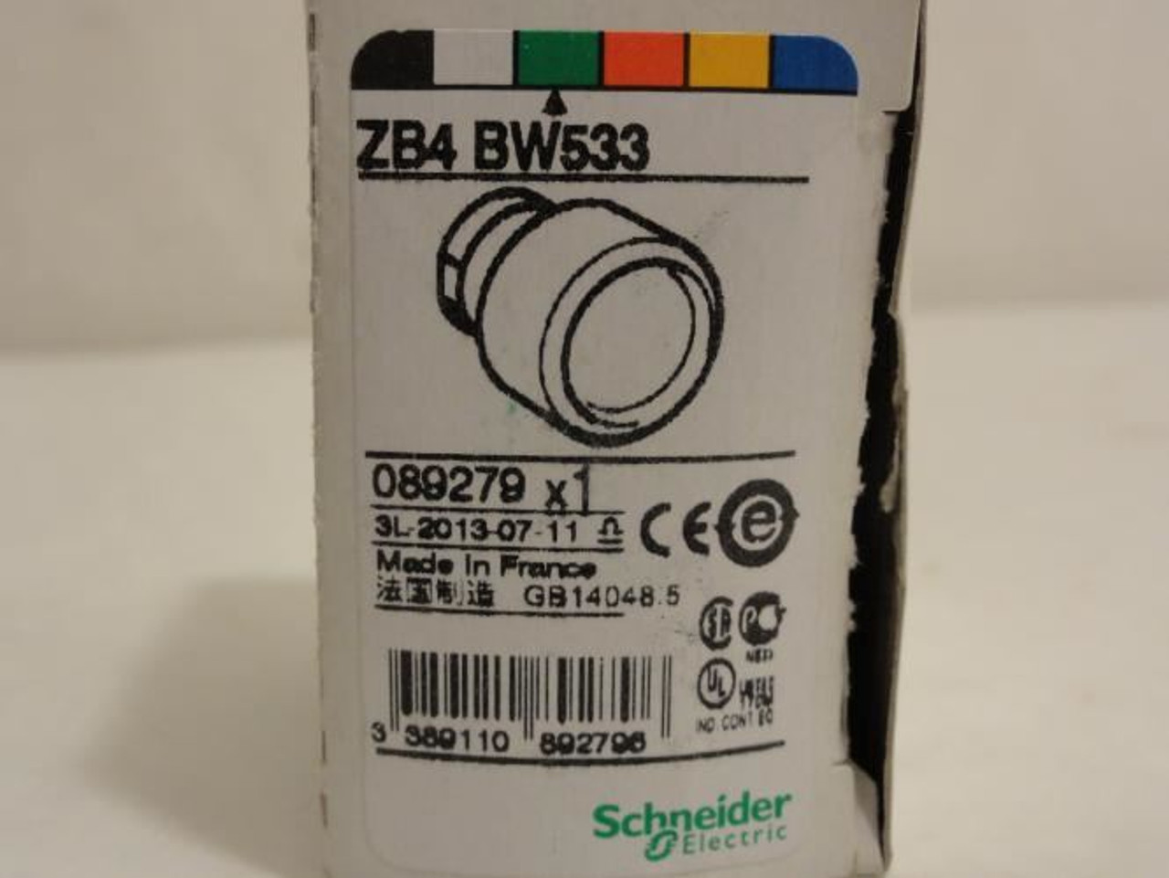 Schneider ZB4BW533; Pushbutton Operator; Green; LED