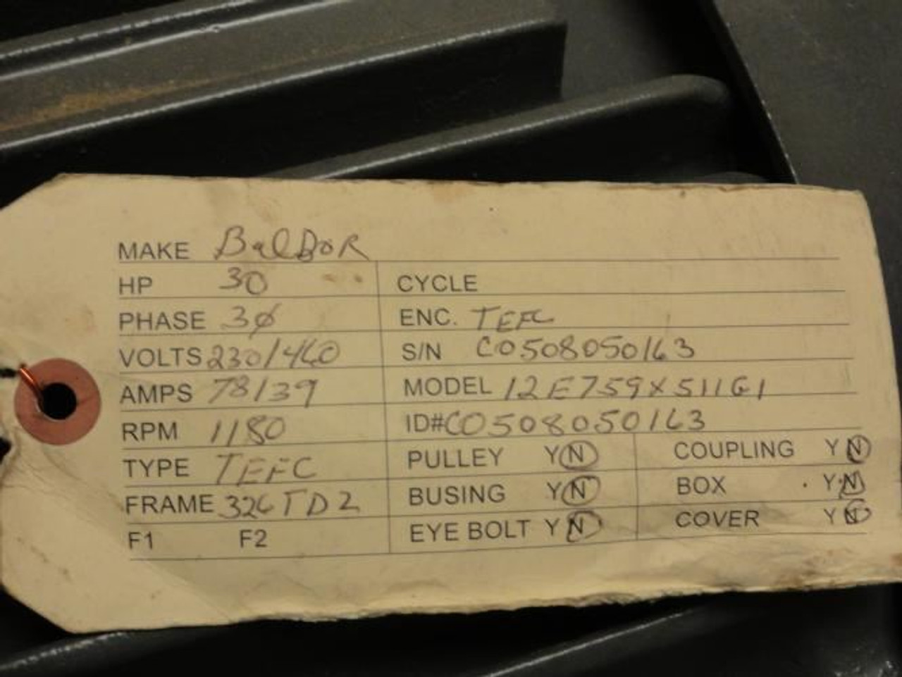 Baldor 12E759X511G1; Motor; 30Hp; 230/460V; 1180RPM; 3Ph