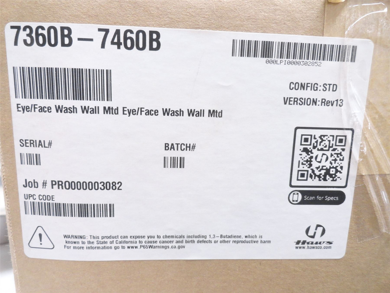 Haws 7360B-7460B; AXION MSR Wall Mount Eye/Face Wash; SS