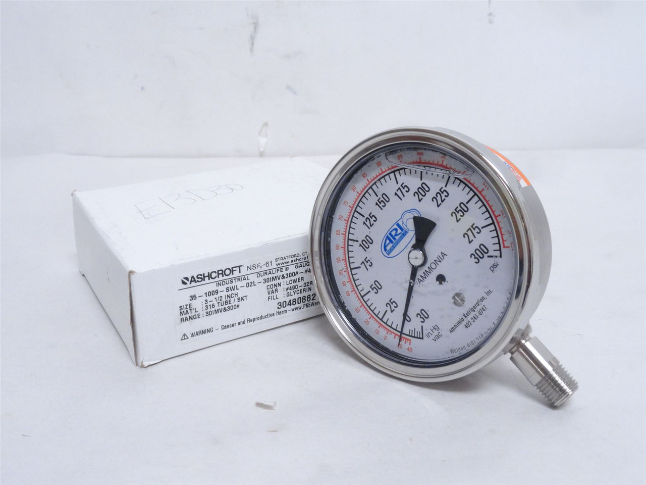 Ashcroft 35W1009SWL02LXR5/300; Pressure Gauge; SS; 0-300PSI