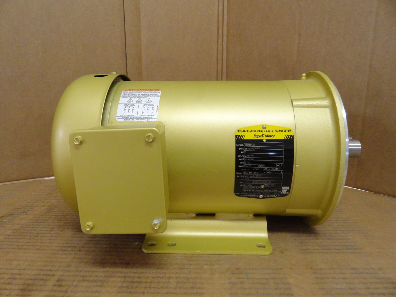 Baldor CEM3613T; AC Motor; 5HP; 230/460V; 3470RPM; 3PH; 60Hz