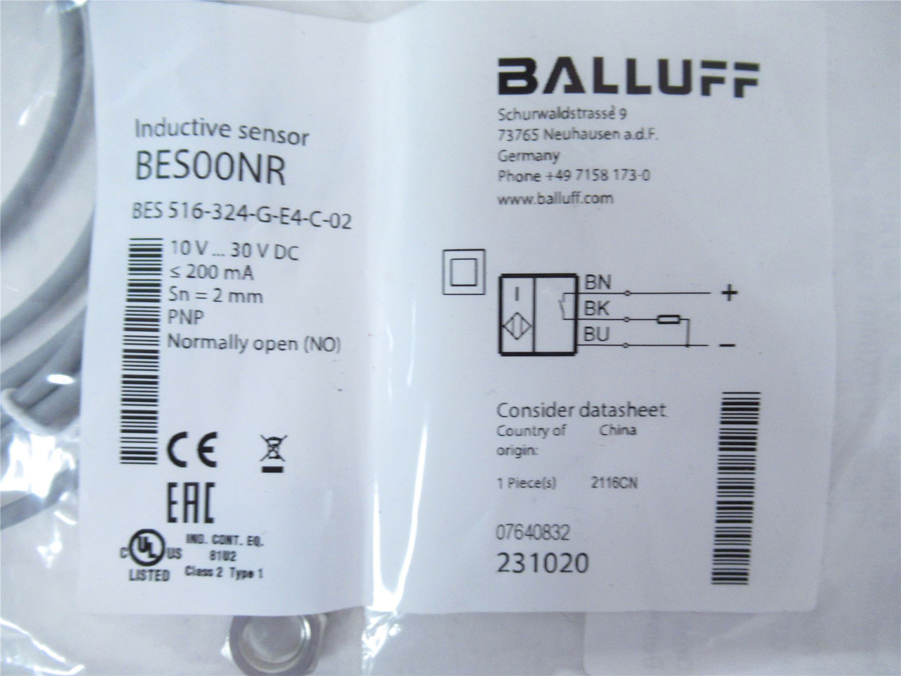 Balluff BES516-324-G-E4-C-02; Inductive Sensor10V...30VDC 2mm